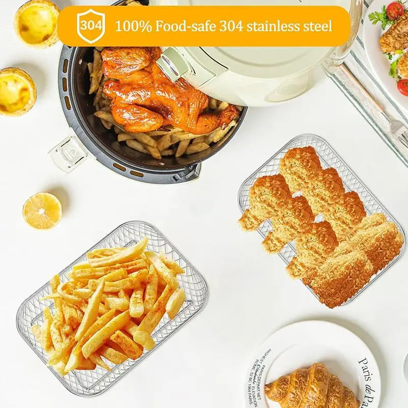 Stainless Steel Air Fryer Mesh Basket | Non-Stick Grill Tray Air Fryer Basket QXL