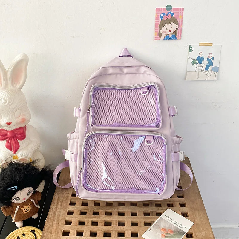 Kawaii Ita Bag Backpack – Clear Pin Display Window School Bag Ita Bag Backpack QXL PURPLE