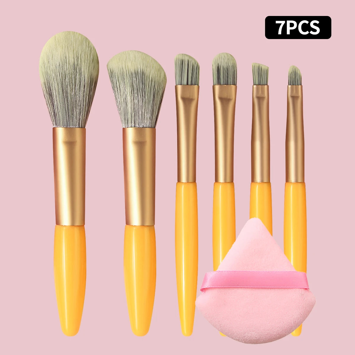 KOSSHOW 7-Piece Yellow Mini Makeup Brush Set | Nylon Bristles Makeup Brush Set QXL YELLOW