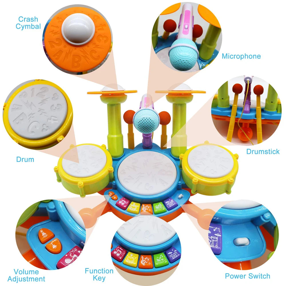 Kids Electric Drum Kit with Mic & Sticks | Ages 3–6 Gift Kids Drum Kit QXL