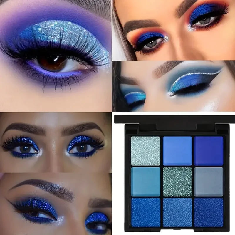 9-Shade Blue Eyeshadow Palette | Glitter, Shimmer & Matte Eyeshadow Palette QXL