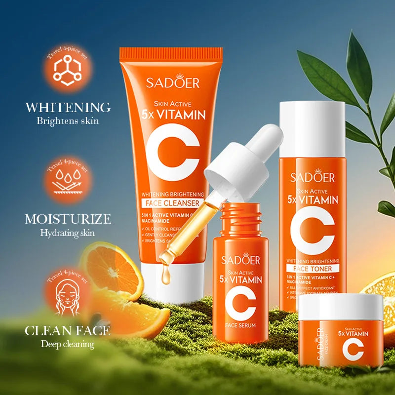 5-Piece Vitamin C Travel Skincare Set – Cleanser Toner Cream Travel Skincare Set QXL