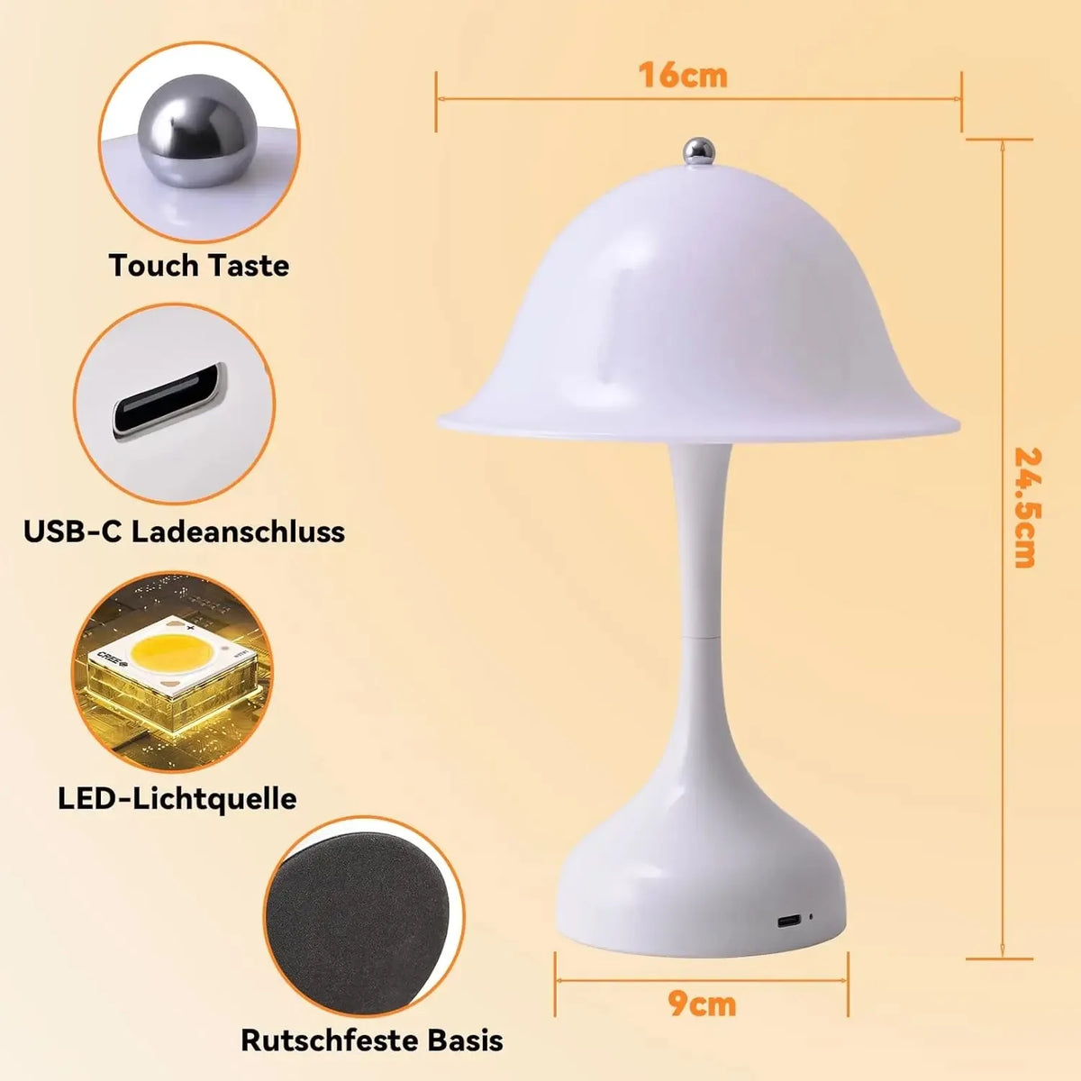 Wireless Dimmable LED Bedside Lamp | USB Rechargeable Touch LED Table Lamp QXL