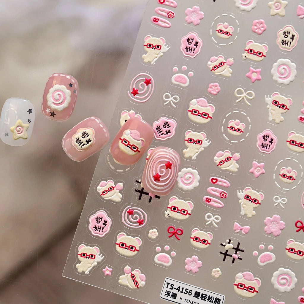 5D Rilakkuma Nail Stickers – Pink Bow Sakura Self-Adhesive Decals Nail Art Stickers QXL