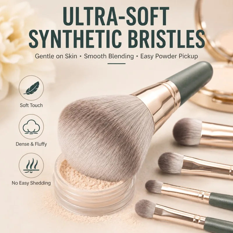 14-Pc Green Makeup Brush Set | Soft Synthetic Bristles Makeup Brush Set QXL