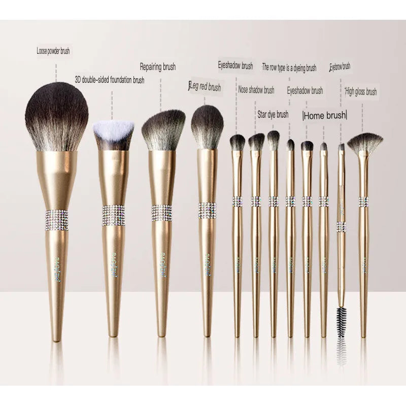 12-Pc Champagne Gold Makeup Brush Set | Soft Bristles Makeup Brush Set QXL