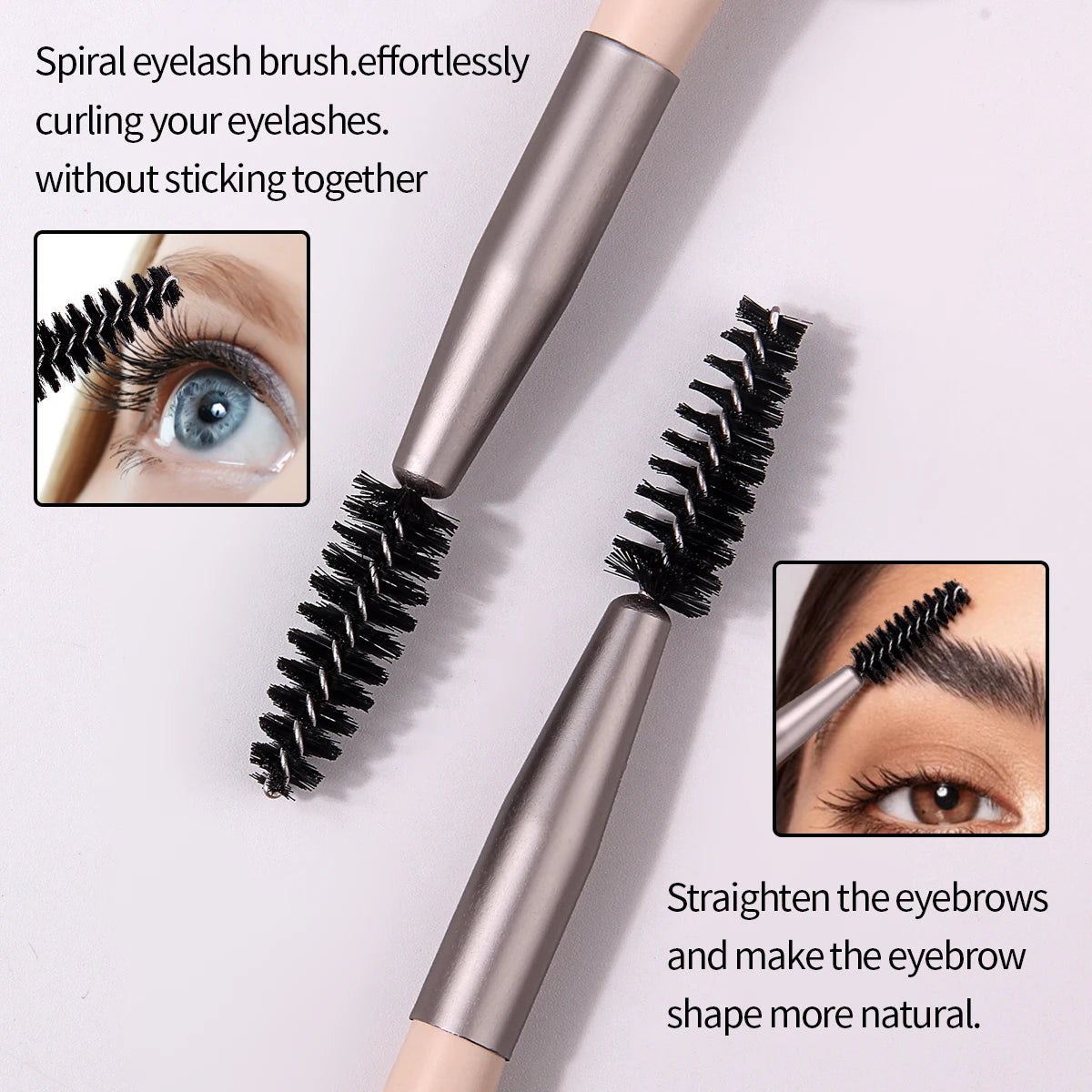 KOSSHOW 2-Pc Eyebrow & Eyelash Brush Set | Wooden Handle Eyebrow & Lash Brush QXL