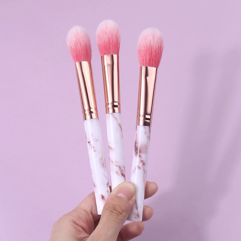 KOSSHOW 3-Pc Marble Makeup Brush Set – Blush, Powder & Contour Makeup Brush Set QXL