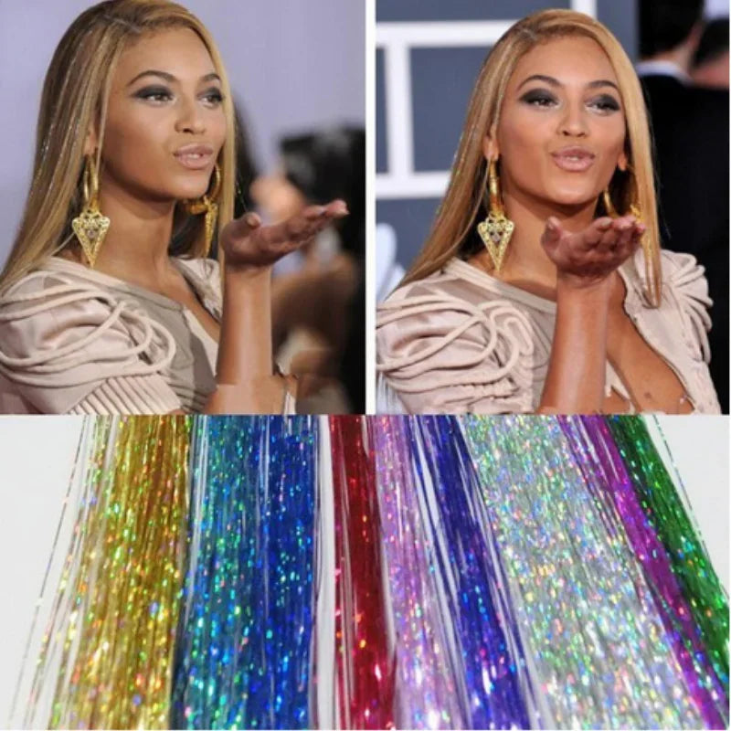 Holographic Hair Tinsel Extensions 120 Strands | Glitter Sparkle Hair Tinsel Extensions QXL