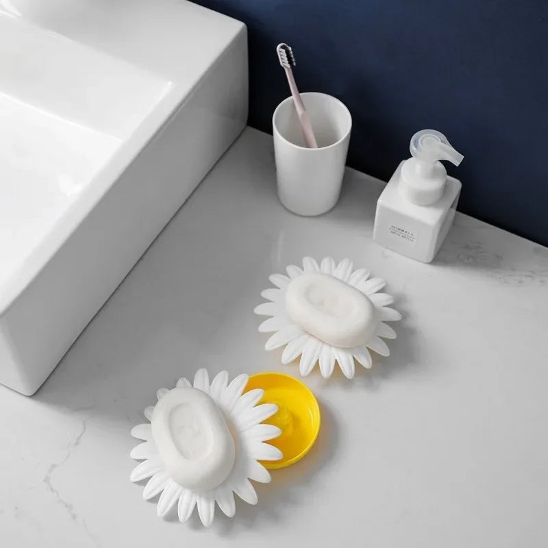 Flower Shaped Silicone Soap Dish | No-Drill Drain Holder Soap Dish QXL