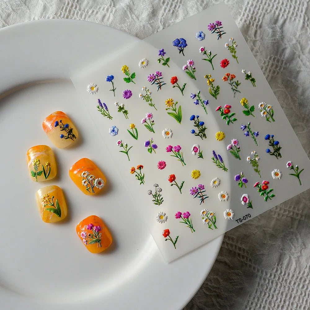5D Embossed Flower Nail Art Stickers | Spring Daisy Decals Nail Art Stickers QXL