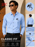 Men's Slim Fit Business Casual Shirt | Long Sleeve Logo Print Casual Dress Shirt QXL D 1pc Blue XL