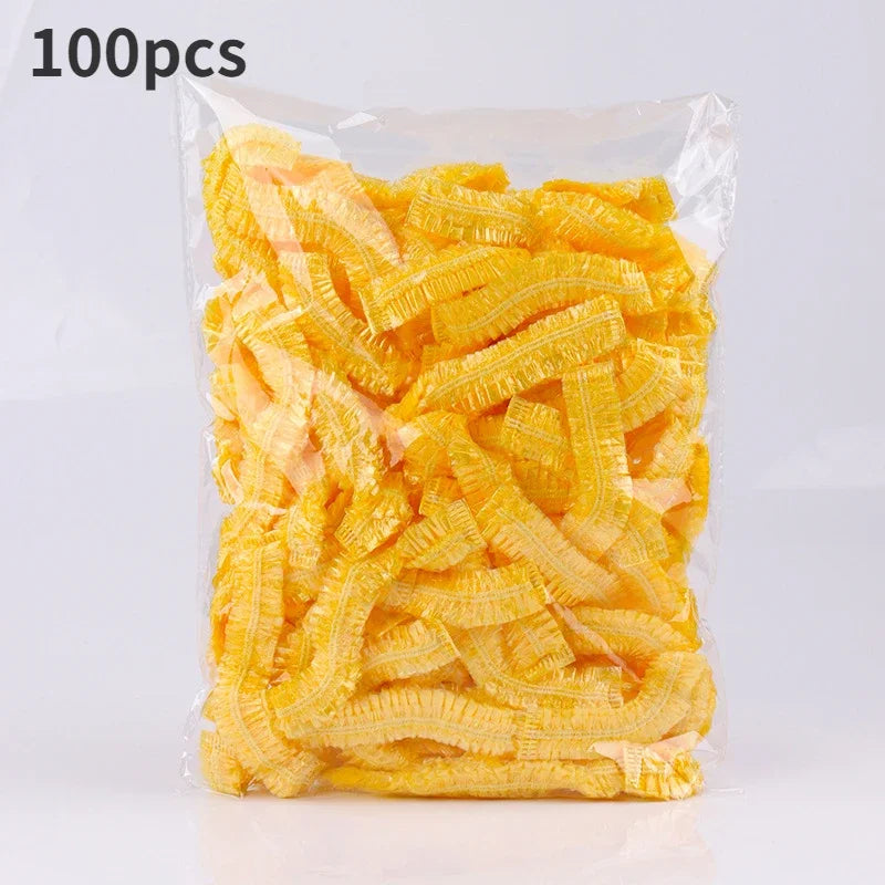 100-Pack Disposable Waterproof Shower Caps | Elastic Bath Cover Disposable Shower Caps QXL 100PCS-Yellow