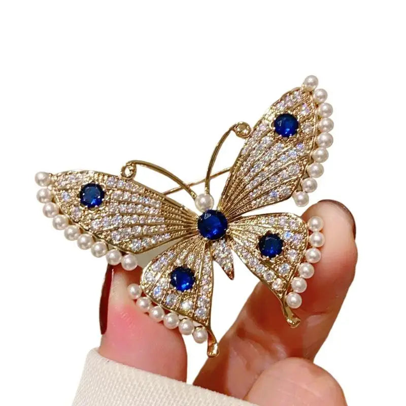 Pearl Rhinestone Butterfly Flower Brooch for Women | Luxury Pin Fashion Brooch Pin QXL