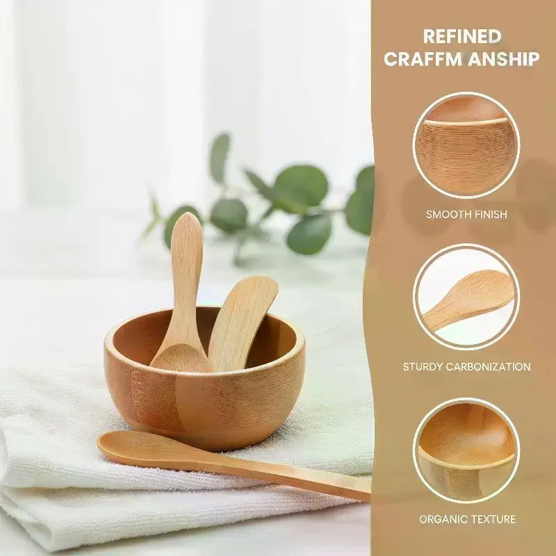 Bamboo DIY Face Mask Mixing Bowl Set – Spoon & Stick Kit Face Mask Tool Set QXL