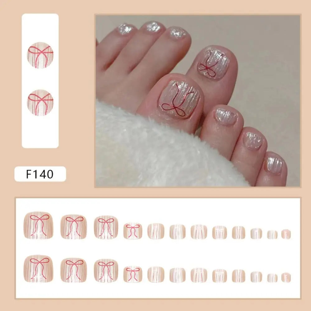 24-Pack Short Square Cat Eye False Toenails | Full Cover Tips False Toenail Tips QXL