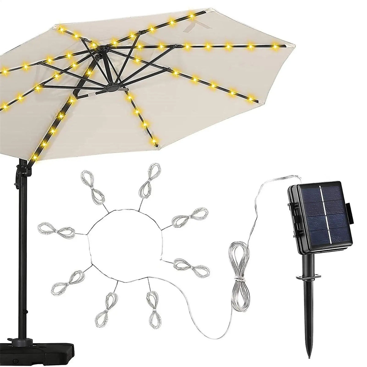 Solar Umbrella String Lights 104 LED 8 Modes IP67 Waterproof Solar String Lights QXL