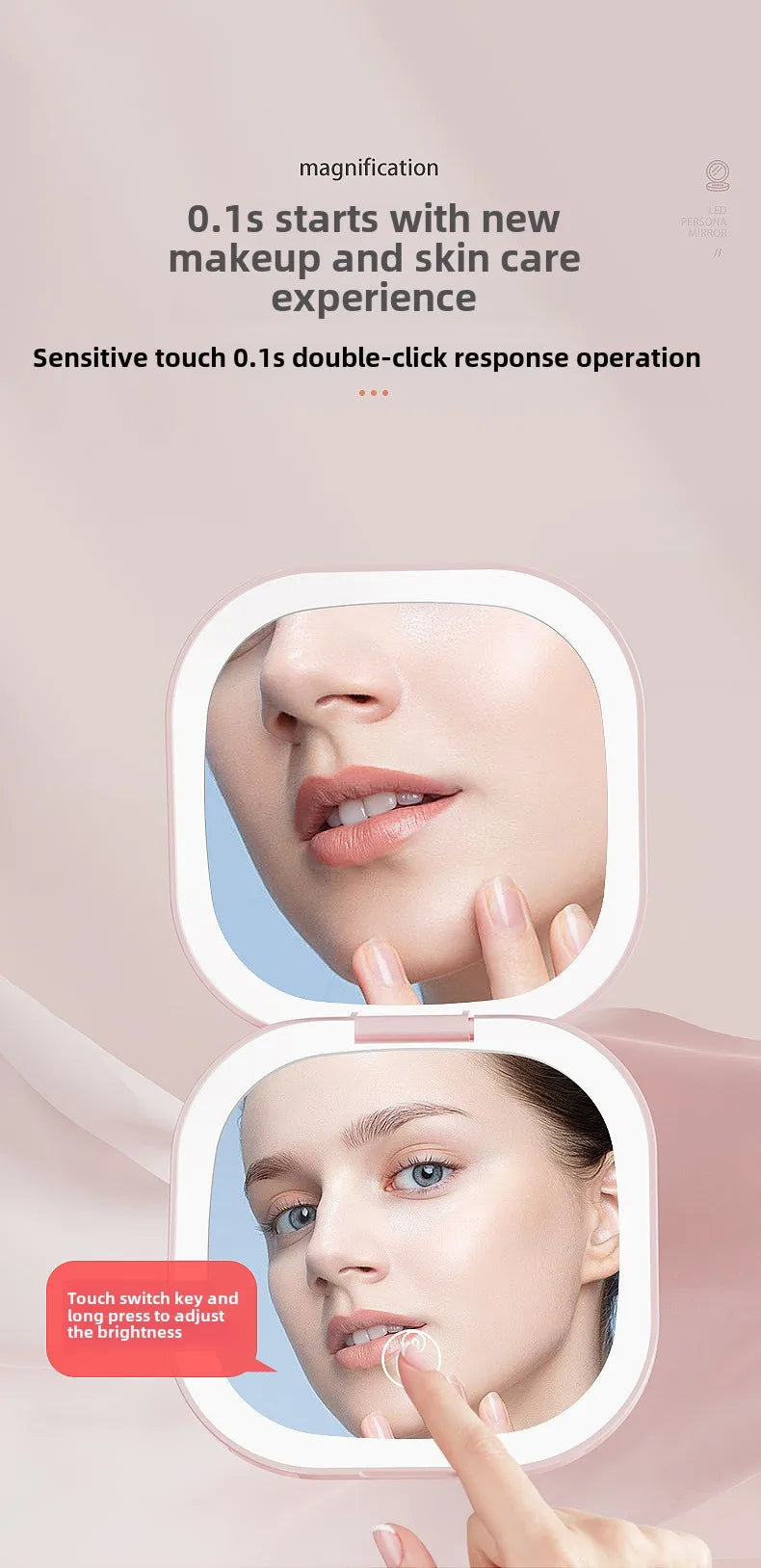 Compact LED Makeup Mirror 2-Sided Foldable 3X Magnification LED Makeup Mirror QXL