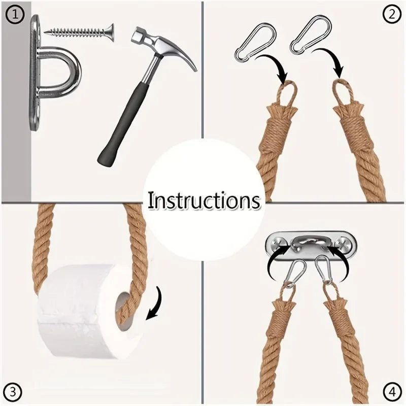 Retro Hemp Rope Toilet Paper Holder | Rust-Proof Steel Toilet Paper Holder QXL