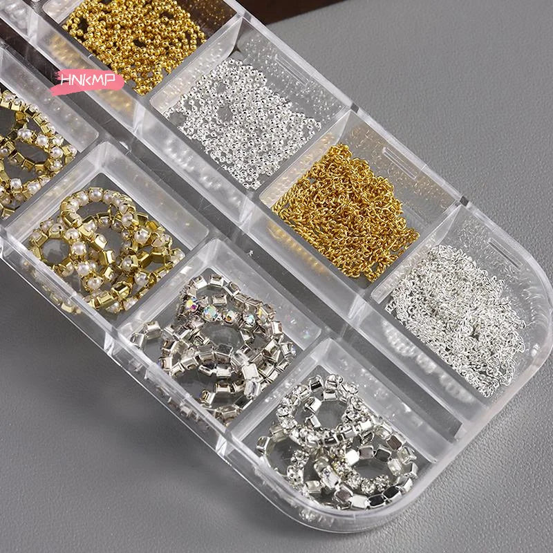 Metal Chain Nail Art Charms Set | Gold Silver Rose Gold DIY Nail Art Charms QXL