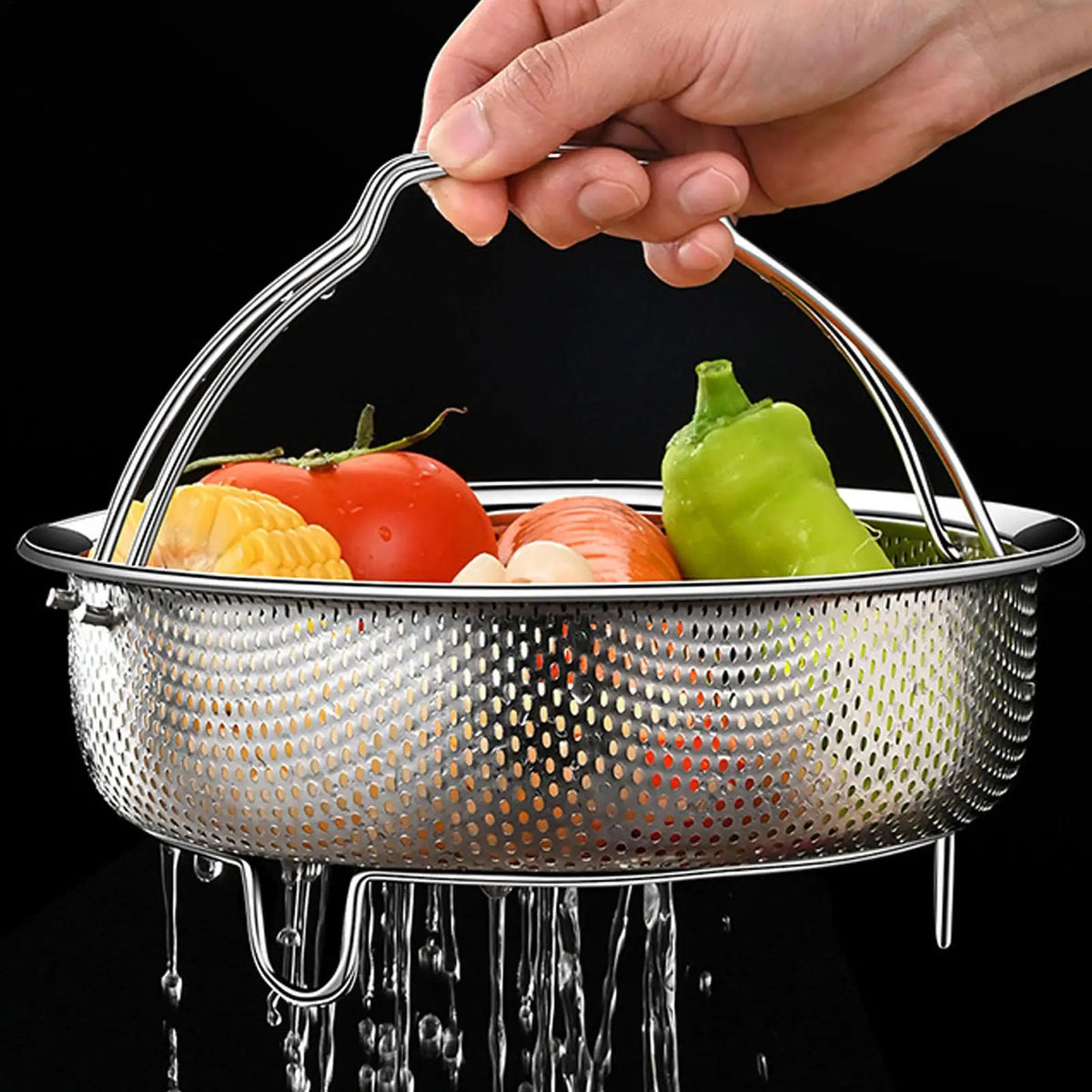 304 Stainless Steel Steamer Basket with Handle | 3 Sizes Steamer Basket QXL