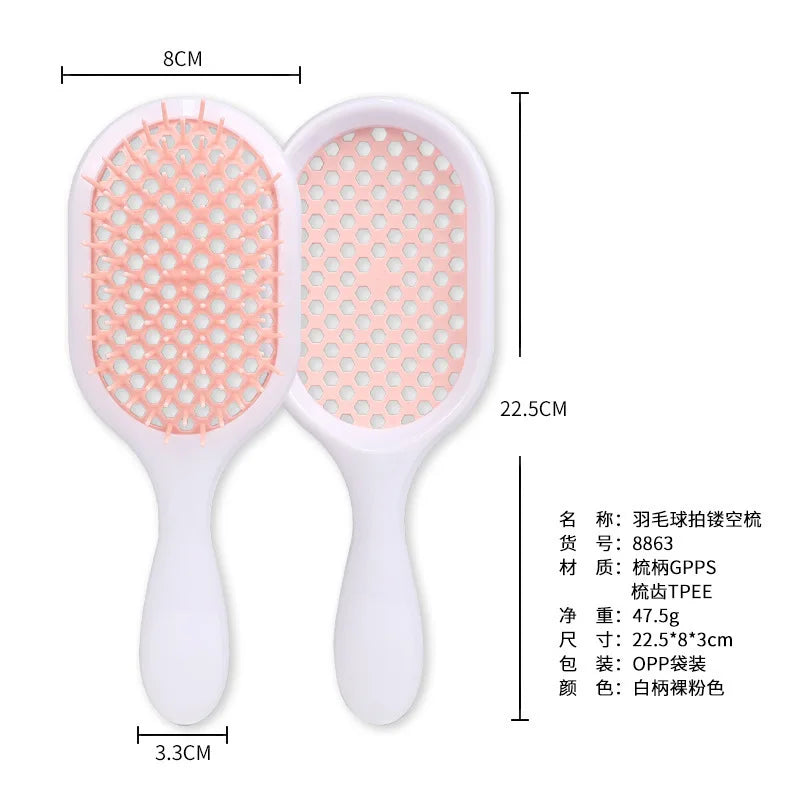 Hollow Anti-Static Hair Brush | Wet & Dry Detangling Comb Hair Detangling Brush QXL White naked pink