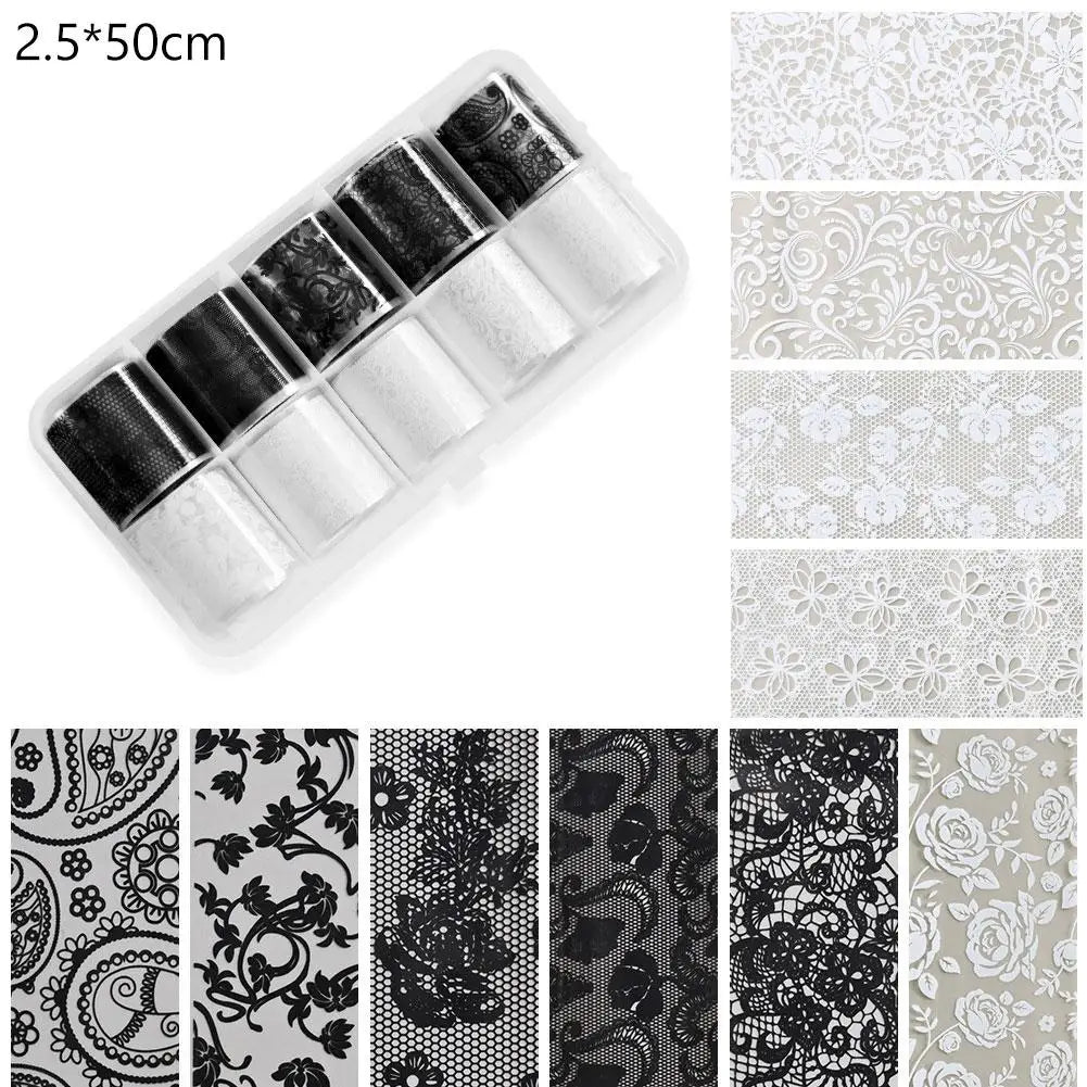 10-Roll Lace Nail Transfer Foils | Floral & Starry DIY Nail Art Nail Transfer Foils QXL A
