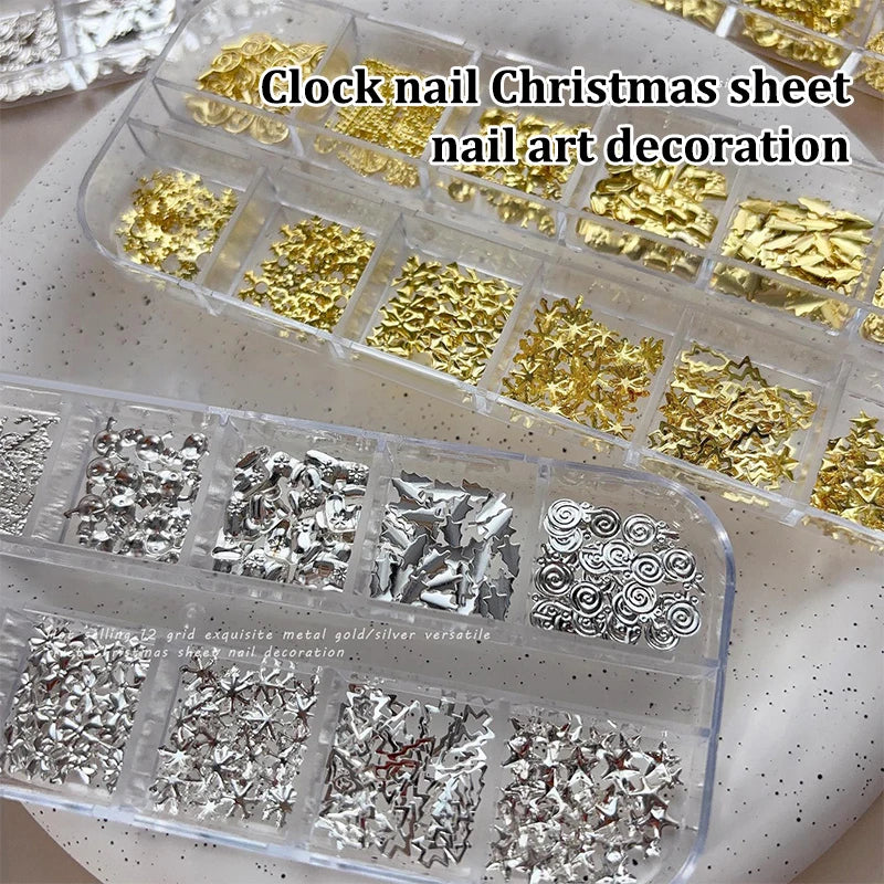Christmas Nail Art Charms 12-Grid | Metal Xmas Sequins Set Nail Art Charms QXL