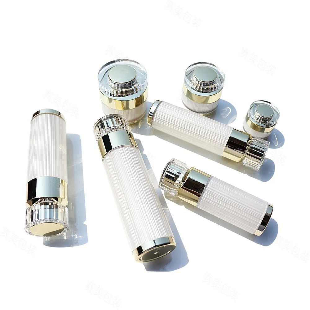 Pearl White Acrylic Refillable Cosmetic Jar & Pump Bottle Cosmetic Refill Jar QXL
