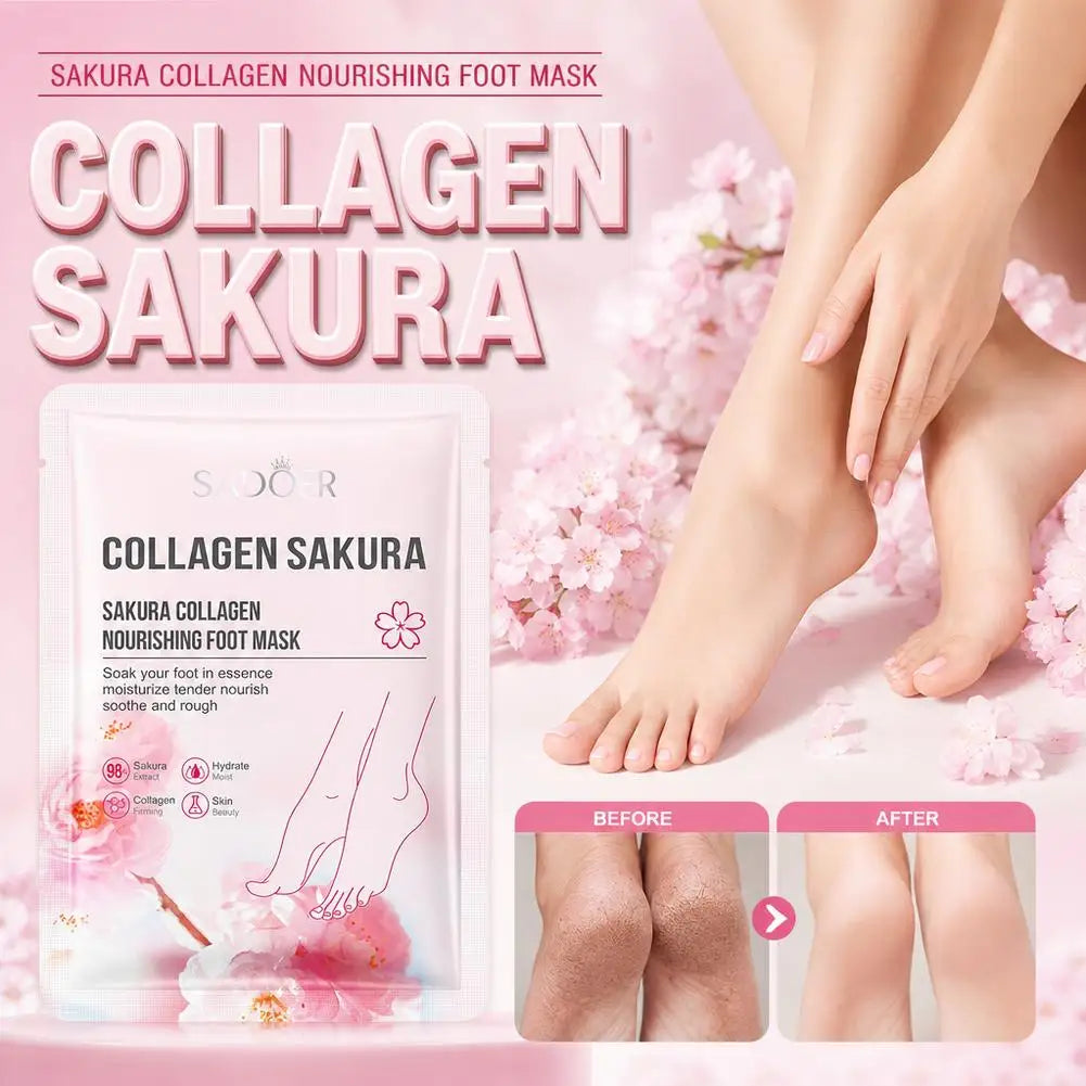 Sakura Collagen Foot Mask – Hydrating & Exfoliating Sock Mask Foot Mask QXL