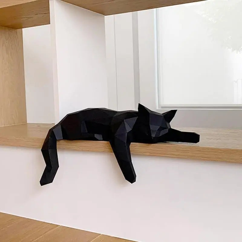 Geometric Black & White Cat Figurine | Modern Home Décor Statue Decorative Figurine QXL