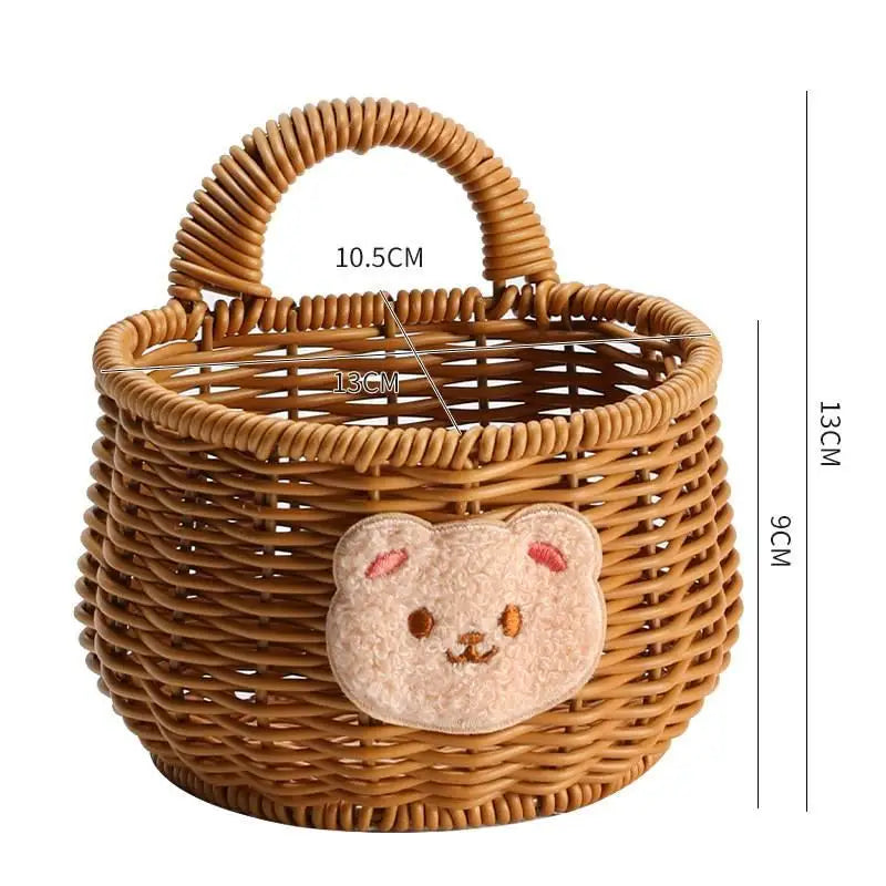 Wicker Bear Wall Hanging Basket | Bamboo Kitchen & Bath Storage Wall Hanging Basket QXL S brown