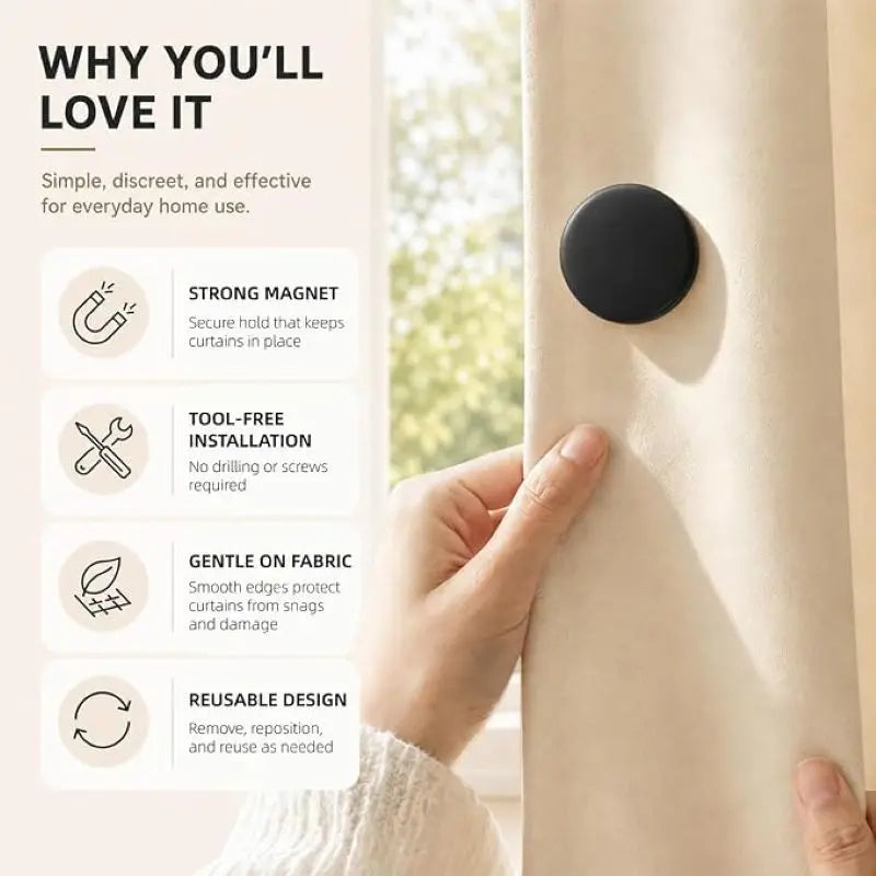Magnetic Curtain Clips & Buckle Set – No-Drill Fasteners Curtain Magnetic Clips QXL