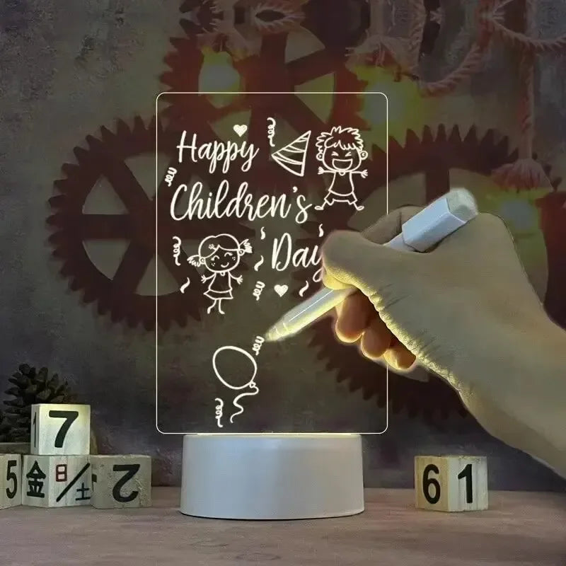 LED Message Board Night Light with Pen | USB Note Board LED Note Board Light QXL Blank Board 1 Pen