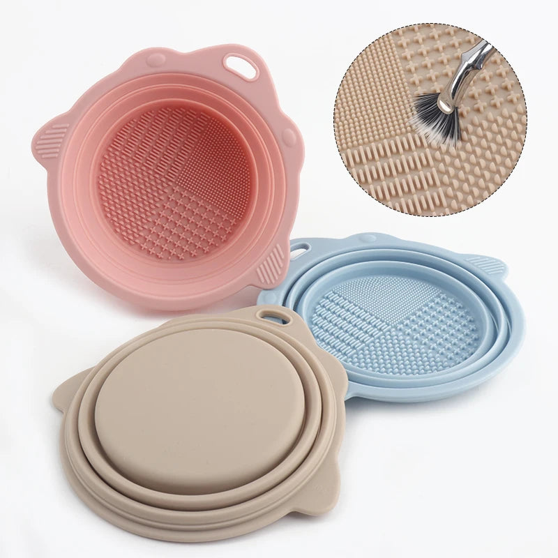 Foldable Silicone Makeup Brush Cleaning Bowl & Scrubber Brush Cleaning Bowl QXL