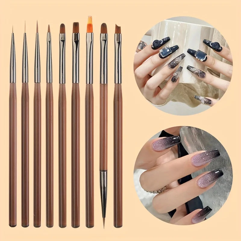 9-Piece UV Gel Nail Art Brush Set | Liner & Acrylic Pens Nail Art Brush Set QXL