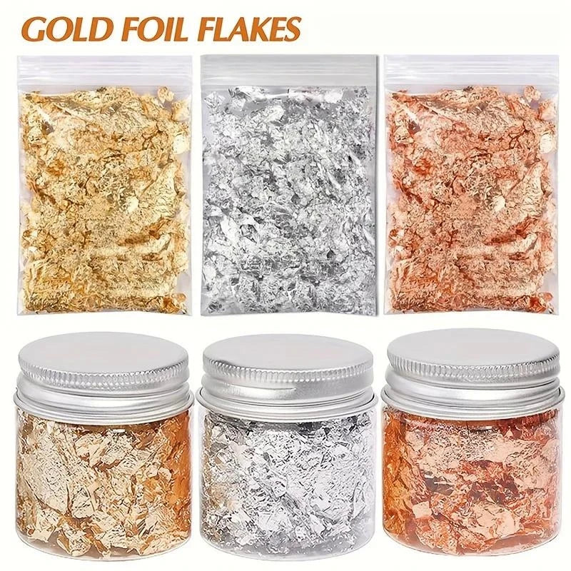 Gold Silver Copper Nail Foil Flakes | Gilding Manicure Set Nail Foil Sheets QXL