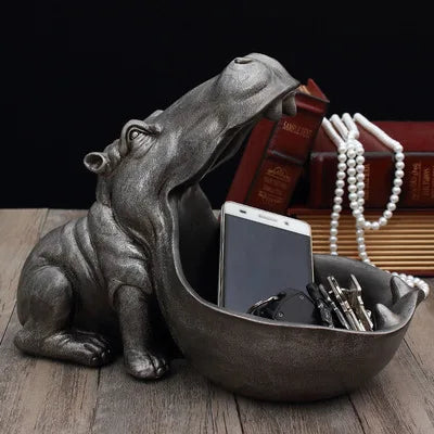 Nordic Hippo Resin Storage Tray | Key Bowl & Desk Organizer Decorative Storage Tray QXL Silver