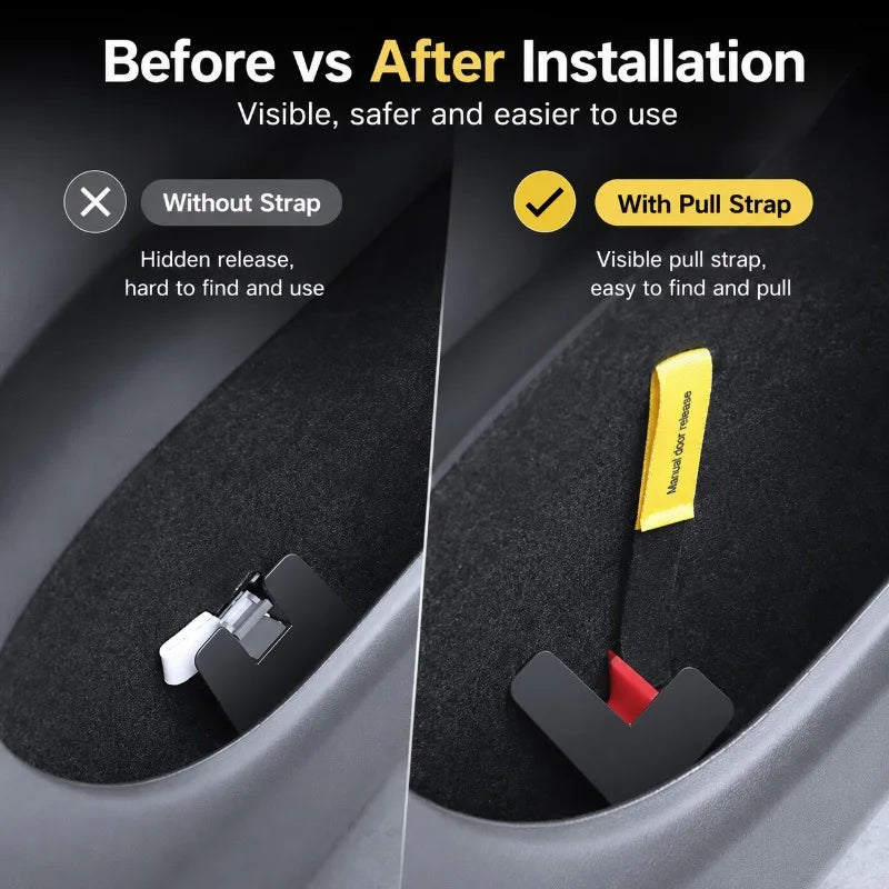 Tesla Model 3/Y Rear Door Manual Release Pull Strap 2-Pack Car Door Accessory QXL
