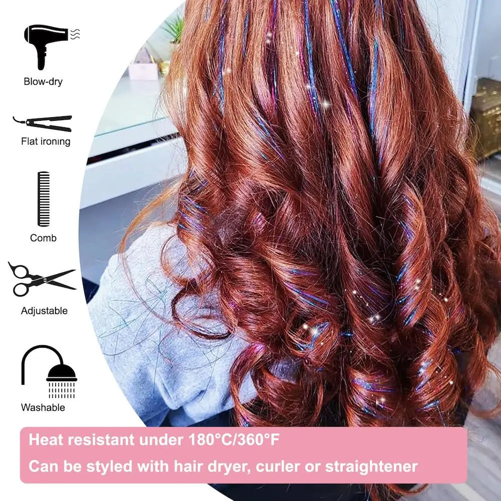 6-Pack Clip-In Shiny Hair Tinsel Extensions | 50cm Synthetic Clip-In Hair Tinsel QXL