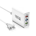 160W 7-Port USB-C Fast Charger | EU & US Wall Adapter QC3.0 Multi-Port Wall Charger QXL White US