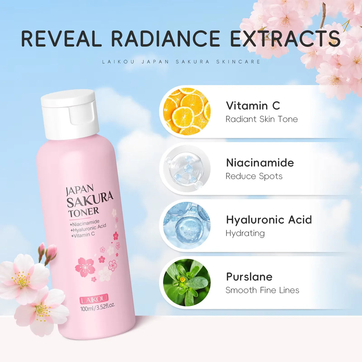 Laikou Sakura Hydrating Toner 100ml – Brightening & Oil Control Facial Toner QXL