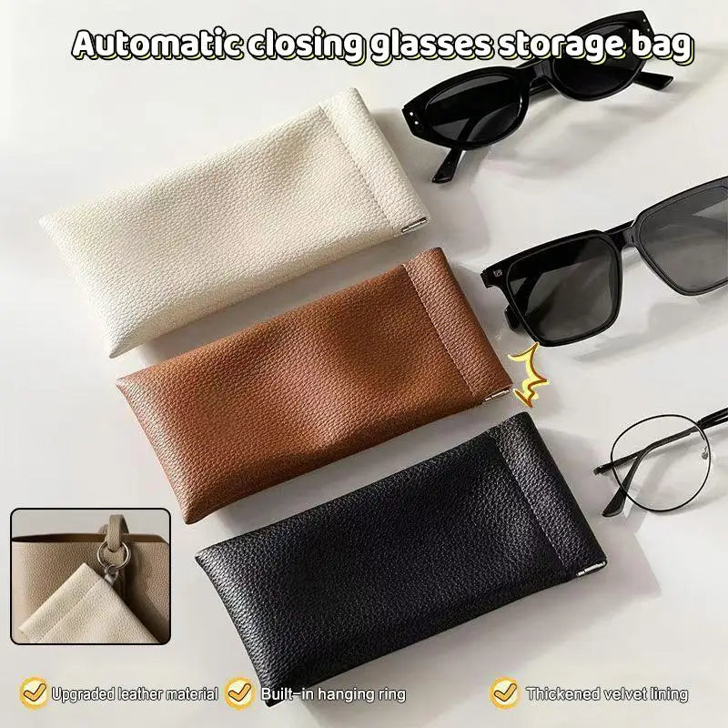 Squeeze-Top Eyeglasses Case | PU Leather Sunglasses Pouch Eyeglasses Case QXL