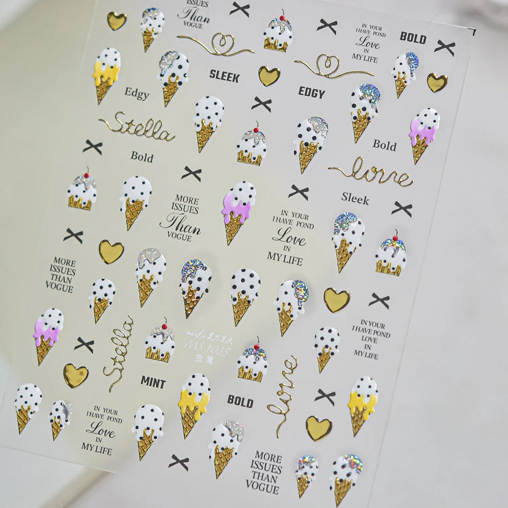 5D Tropical Nail Stickers – Ice Cream, Fruit & Palm Decals Nail Stickers QXL