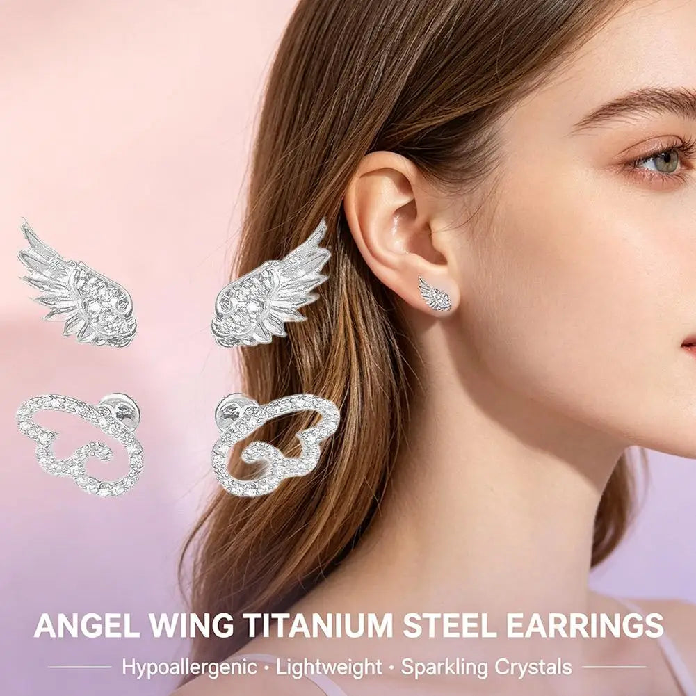 Angel Wing Rhinestone Stud Earrings | Hypoallergenic Cartilage Stud Earrings QXL