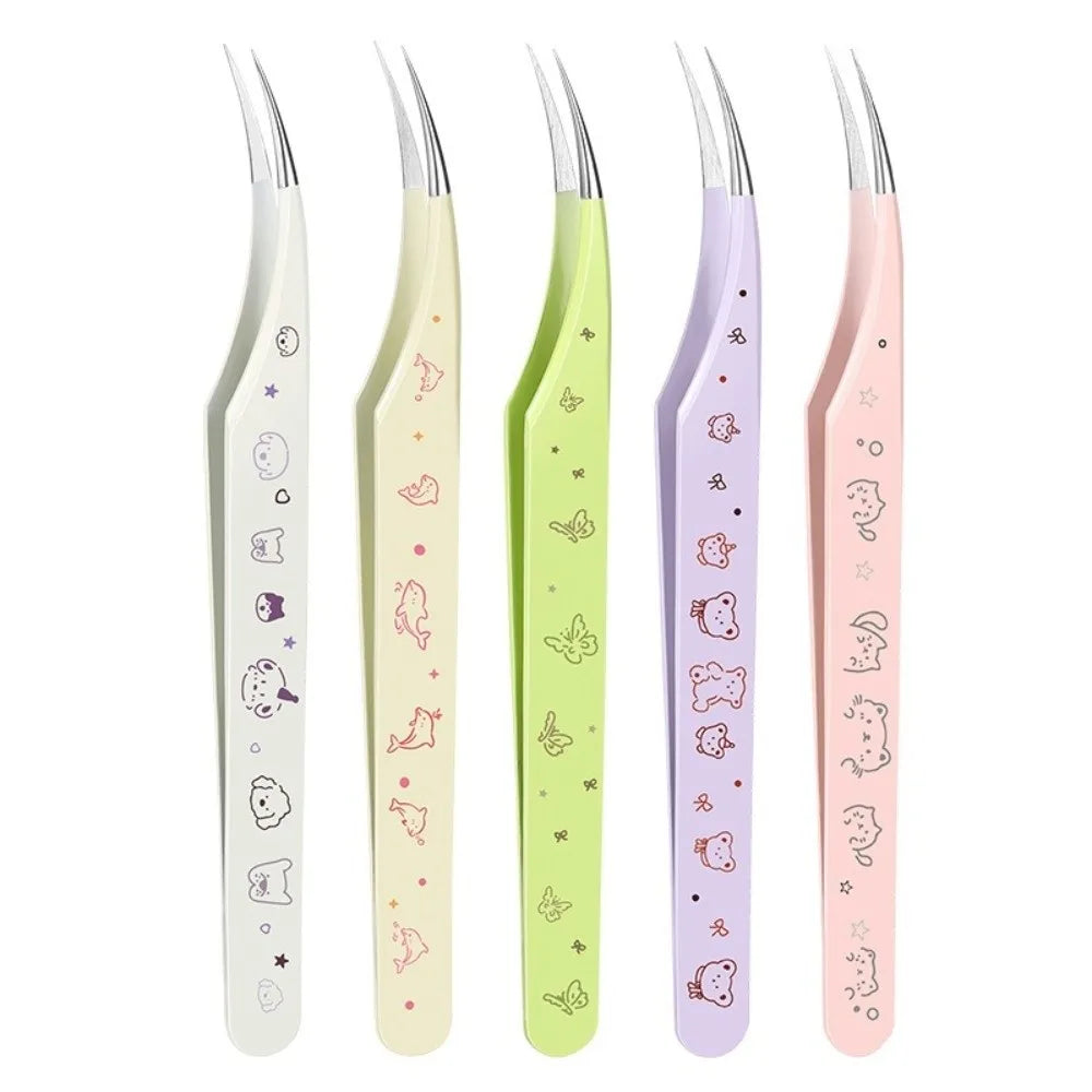 Cartoon Curved Eyelash Extension Tweezers | Anti-Static Steel Eyelash Tweezers QXL