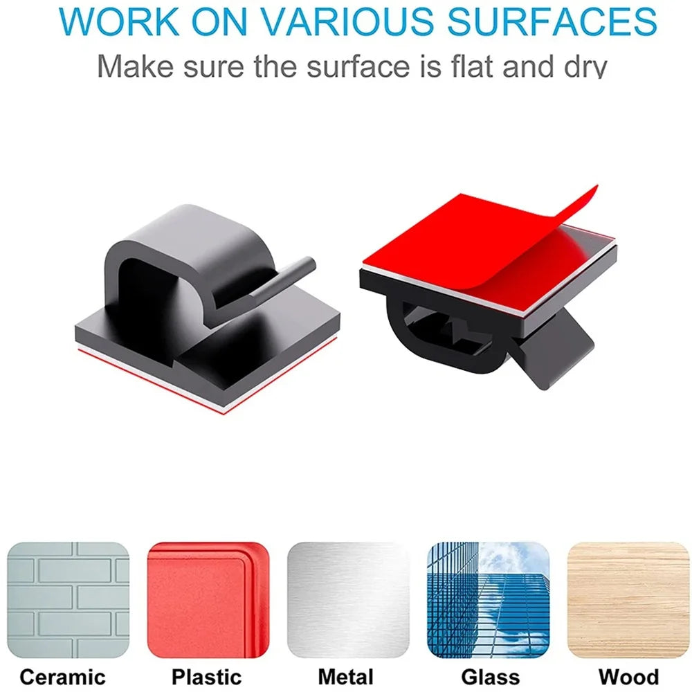 50-Pack Self-Adhesive Cable Clips | Wire Cord Management Cable Management Clips QXL