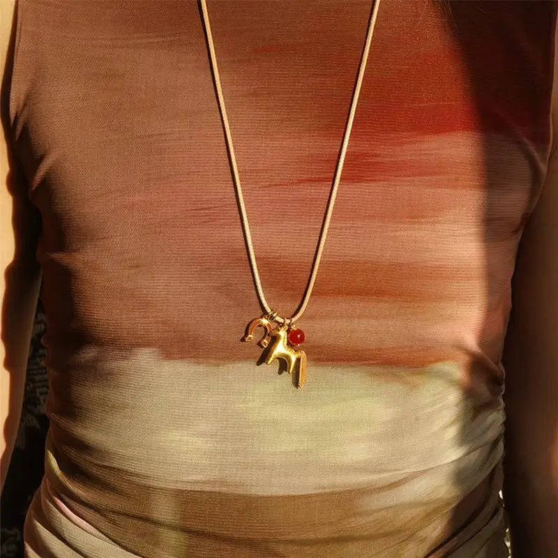 Horse Tassel Pendant Necklace | Y2K Wax Rope Choker Women Pendant Necklace QXL
