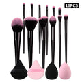KOSSHOW 16-Pc Makeup Brush Set with Puffs & Sponges Makeup Brush Set QXL black