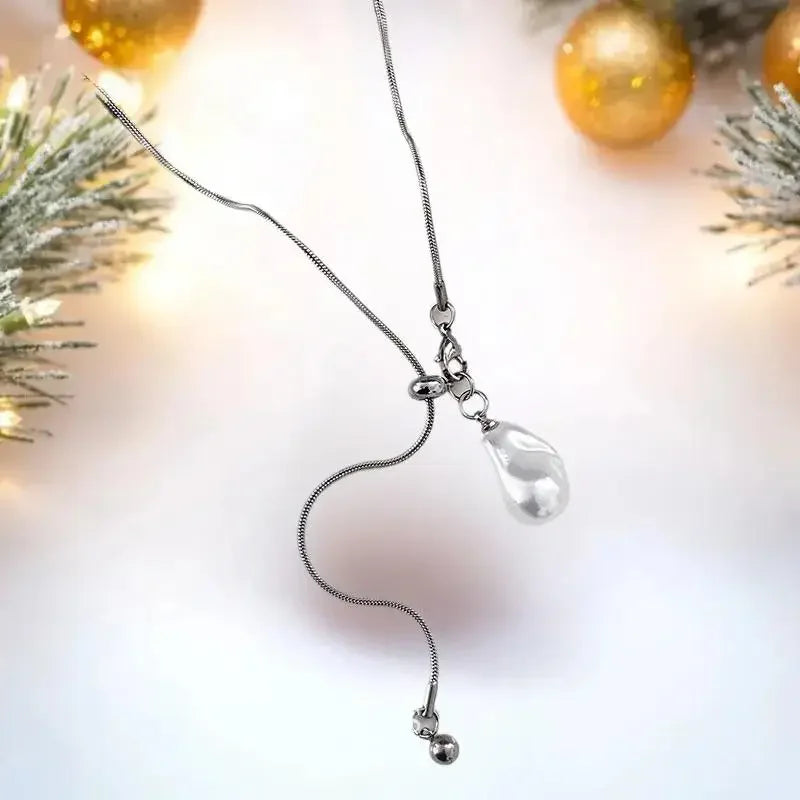 Baroque Pearl Stainless Steel Long Sweater Necklace | Women Pearl Chain Necklace QXL